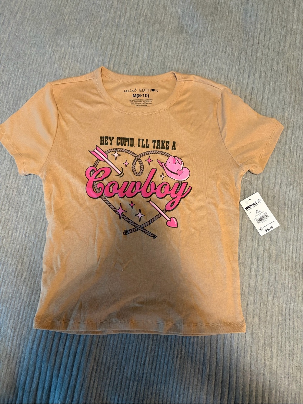NWT Walmart Social Edition Cowboy Valentine Themed Graphic Baby Tee, Size Medium